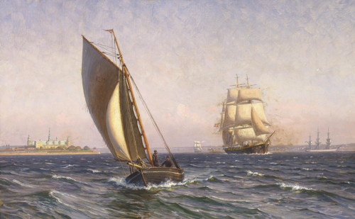 Sailing ships off Kronborg on a summer day., 1923, Vilhelm Arnesen