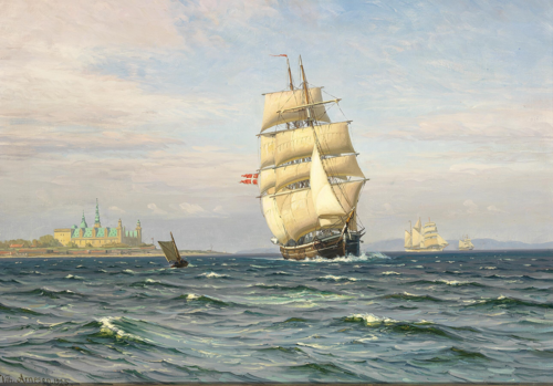 Sailing ships off Kronborg., 1925, Vilhelm Arnesen