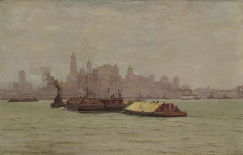 New York Skyline with River Traffic., 1926, Vilhelm Arnesen