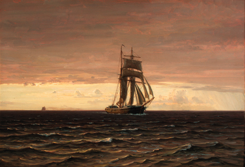 A topsail schooner at Dusk., 1927, Vilhelm Arnesen