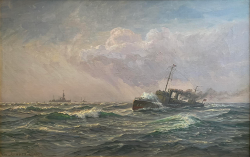 The torpedo boat Delfinen in Kattegat., 1927, Vilhelm Arnesen