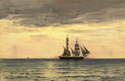 A merchantman at dusk., 1930, Vilhelm Arnesen
