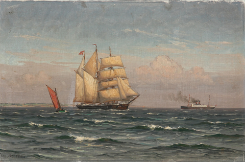 Seascape with ships on open sea., 1930, Vilhelm Arnesen