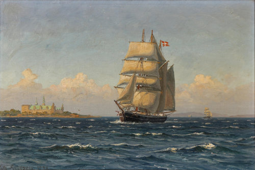 Sailing ships off Kronborg Castle., 1933, Vilhelm Arnesen
