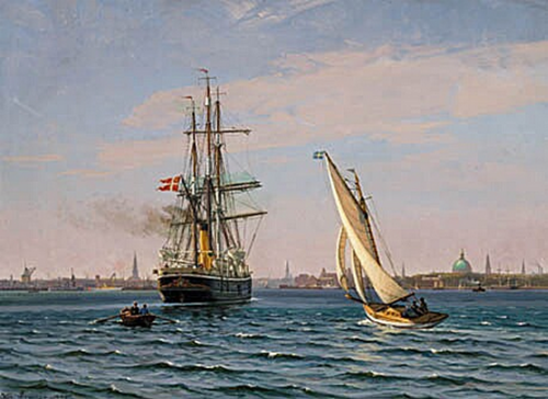The Royal Greenland ship Gustav Holm heading into the port of Copenhagen., 1934, Vilhelm Arnesen