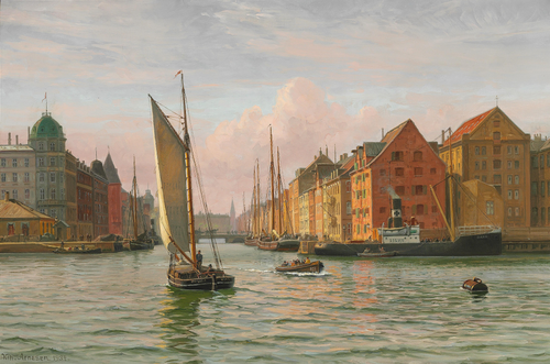 View from the Port of Copenhagen towards Nyhavn., 1934, Vilhelm Arnesen
