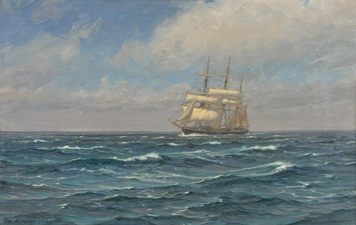 A barque sailing on the Atlantic Ocean., 1934, Vilhelm Arnesen