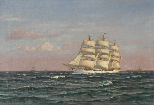 Seascape with sailing ship., 1938, Vilhelm Arnesen