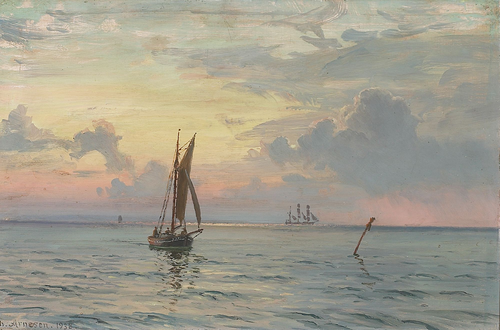 Seascape with sailing ships. 1938., 1938, Vilhelm Arnesen