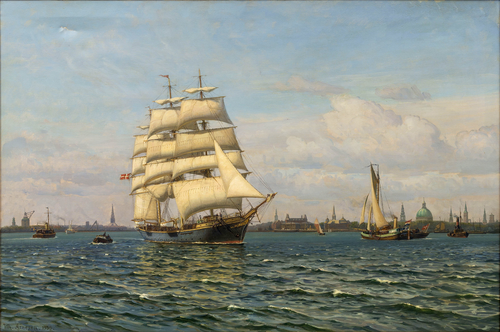 The training ship Georg Stage leving Copenhagen Harbour., 1939, Vilhelm Arnesen