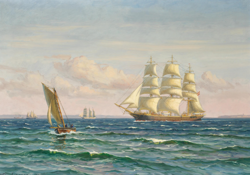 A fully rigged ship in the Sound., 1944, Vilhelm Arnesen