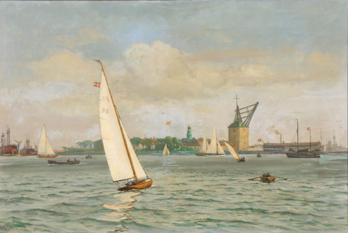View of the port of Copenhagen with Holmen., 1947, Vilhelm Arnesen