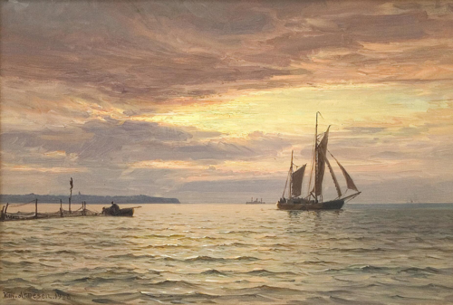 Morning in the Sound. Fishermen at their nets., 1928, Vilhelm Arnesen