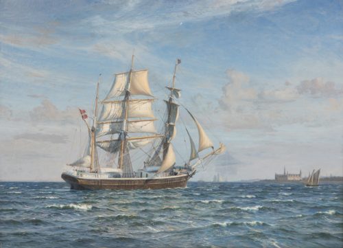 A barque in the Sound near Kronborg., 1904, Vilhelm Arnesen