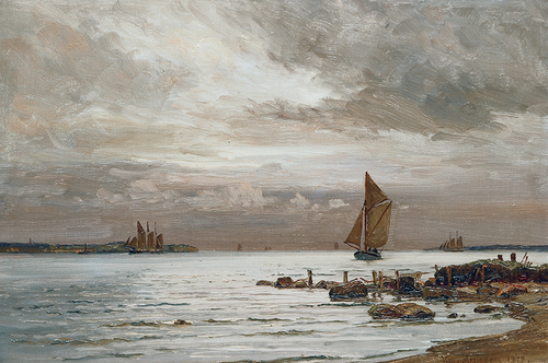 Sailing ships in a fiord., 1929, Vilhelm Arnesen