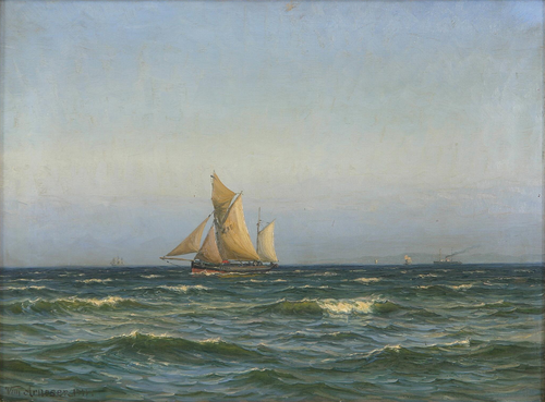 Kattegat with sailing ships and a steamer., 1911, Vilhelm Arnesen