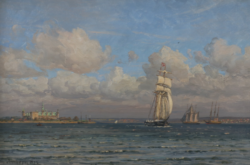 Schooners off Kronborg Castle., 1923, Vilhelm Arnesen