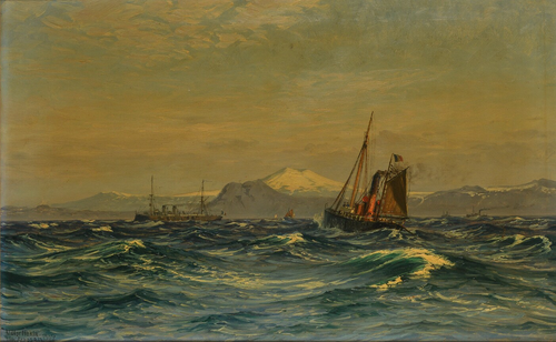 Ships at sea off Hekla., 1907, Vilhelm Arnesen