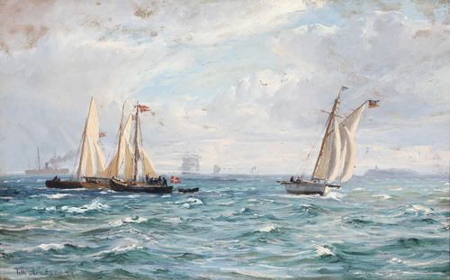 Seascape with ships and sailboats., 1894, Vilhelm Arnesen