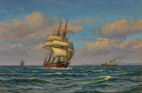 Ships at sea. 1945., 1945, Vilhelm Arnesen