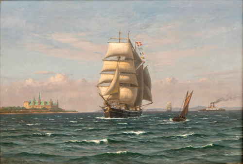 The training ship Georg Stage off Kronborg., 1915, Vilhelm Arnesen
