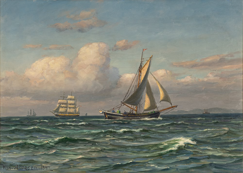 Sailing ships at sea. 1942., 1942, Vilhelm Arnesen