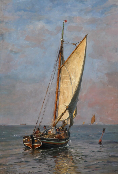 A Danish cutter heading out., 1917, Vilhelm Arnesen