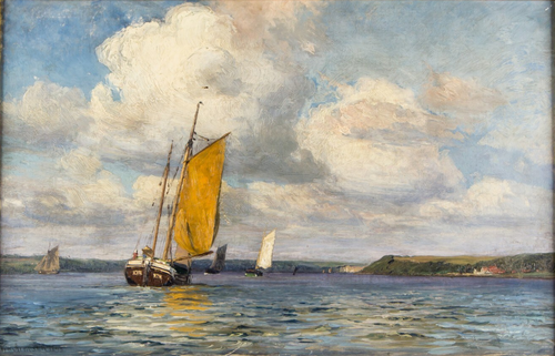 Ships in a Danish inlet., 1893, Vilhelm Arnesen