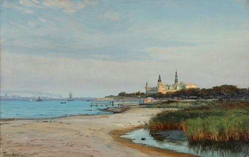 View towards Kronborg Castle in sunlight., 1900, Vilhelm Arnesen