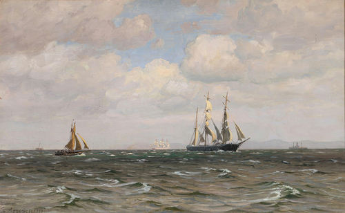 Sailing ships at sea. 1919., 1919, Vilhelm Arnesen