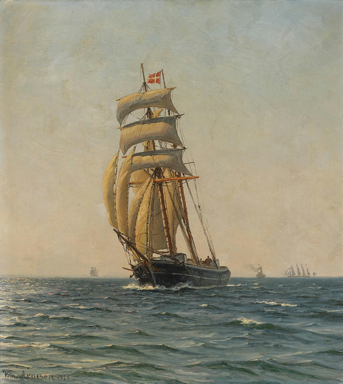 A Danish scooner at sea., 1928, Vilhelm Arnesen