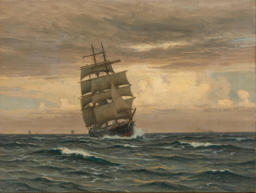 Seascape with tallship., 1934, Vilhelm Arnesen