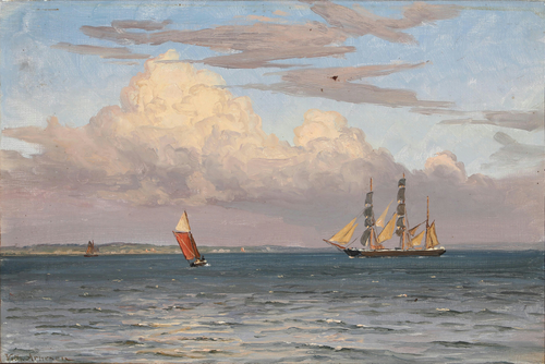 Seascape with ships and boats on a cloudy day., 1915, Vilhelm Arnesen