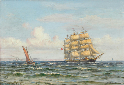 The Danish ship Georg Stage in Øresund., 1937, Vilhelm Arnesen