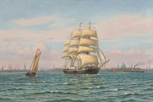 The Danish ship Georg Stage outside the harbour of Copenhagen., 1941, Vilhelm Arnesen
