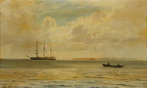 A seascape with a schooner barque., 1926, Vilhelm Arnesen