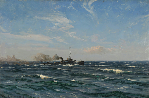 A torpedo boat in the Baltic after the visit to Danzig., 1922, Vilhelm Arnesen