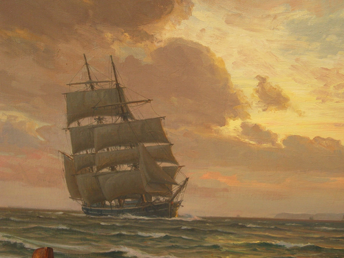 Marine with Three-master and Coast, 1936, Vilhelm Arnesen