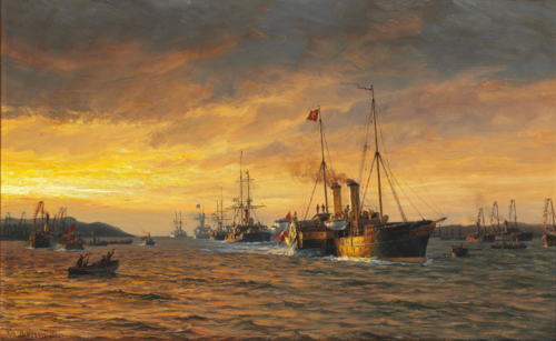 Prince Carl and Princess Maud arriving in the Oslofjord as King Haakon VII and Queen Maud of Norway , 1905, Vilhelm Arnesen