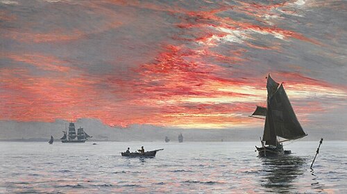 Sunset over the Sea with Numerous Ships, 1896, Vilhelm Arnesen