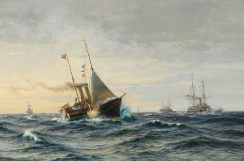 The Danish Royal yacht Dannebrog in the Skagerrak on November 25, 1905., 1906, Vilhelm Arnesen