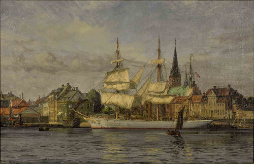 Sailing Ship in Elsinor harbor, Denmark., 1919, Vilhelm Arnesen