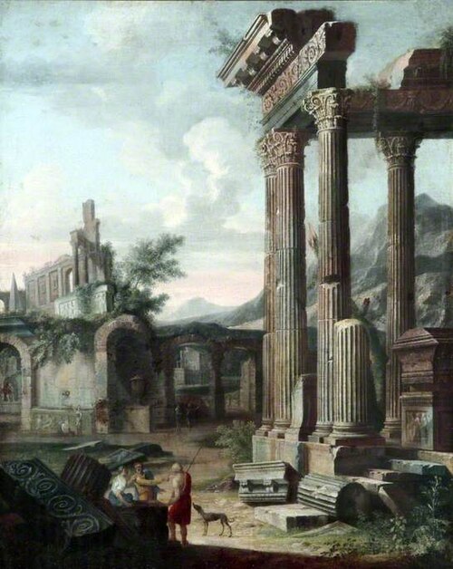 Classical Ruins with Figures in the Evening, 1750, Viviano Codazzi