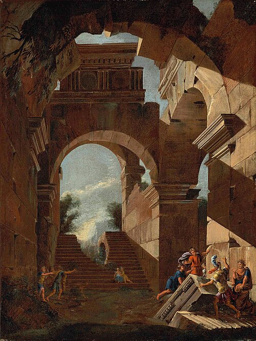 Architectural capriccio with figures amongst ruins, 1650, Viviano Codazzi