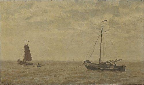 Zeegezicht met vissersschuiten, 1910, Willem Bastiaan Tholen