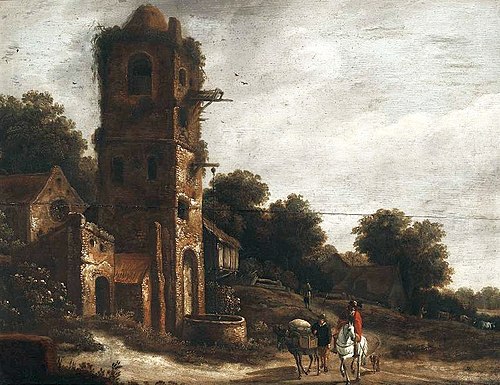 Travelers among ruins., 1651, Roelof van Vries