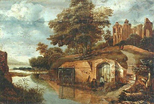Landscape with Ruins and a River, , Roelof van Vries