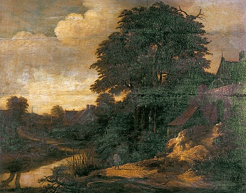 River Scene in a Village, , Roelof van Vries