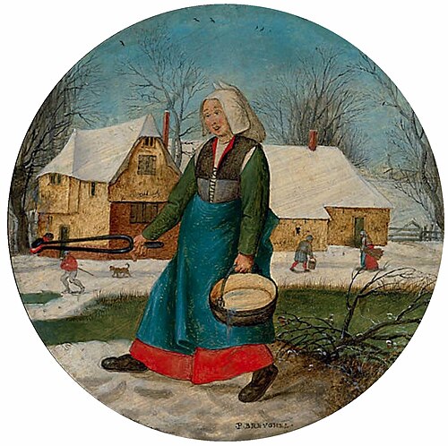 she carries the fire in one hand and water in the other, 1609, Pieter Brueghel le Jeune