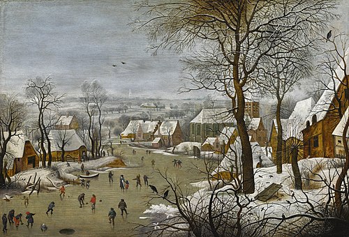Paysage d'hiver avec patineurs et trappe aux oiseaux, 1622, Pieter Brueghel le Jeune
